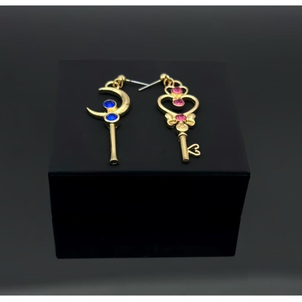 Anime Dangle Earrings Gold Plated Brass Cubic Zirconia Star Moon Heart Women - Picture 3 of 5